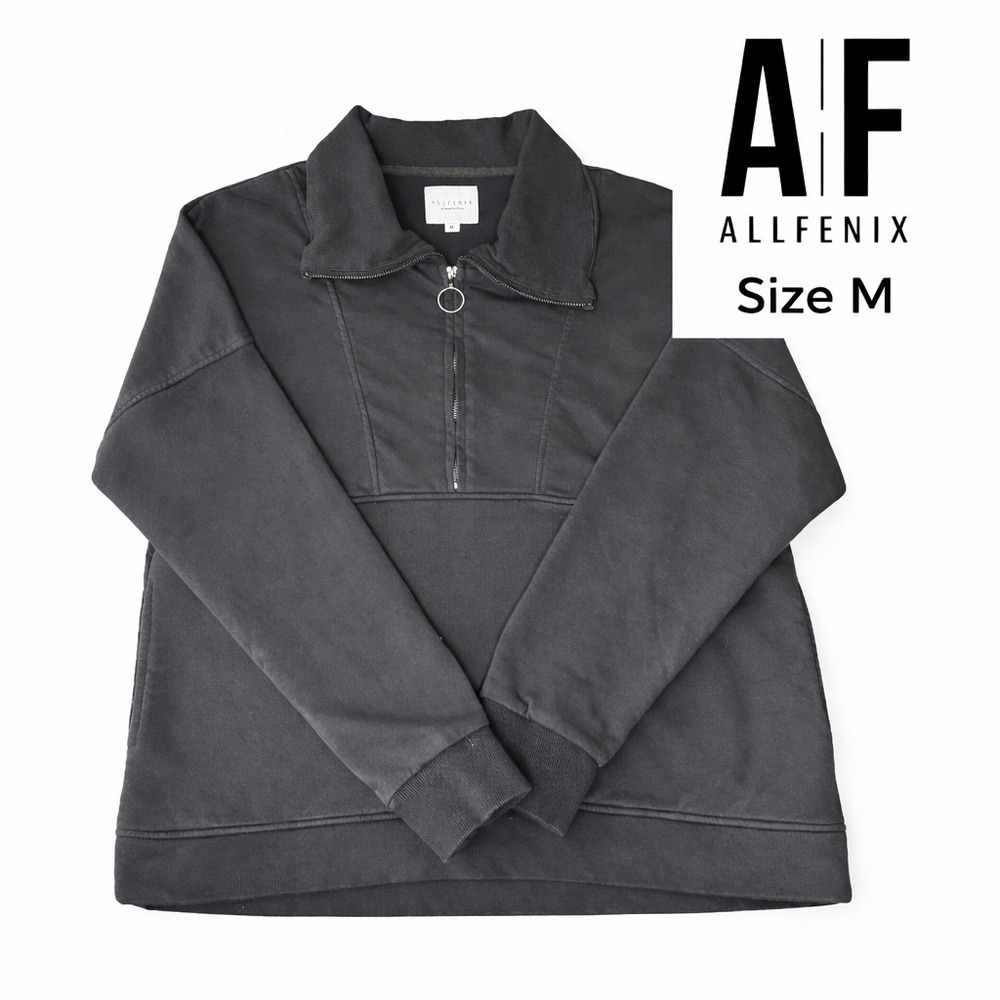 Allfenix Womens Quarter Zip Pullover Sweatshirt Charcoal Gray Ring Zipper Size M